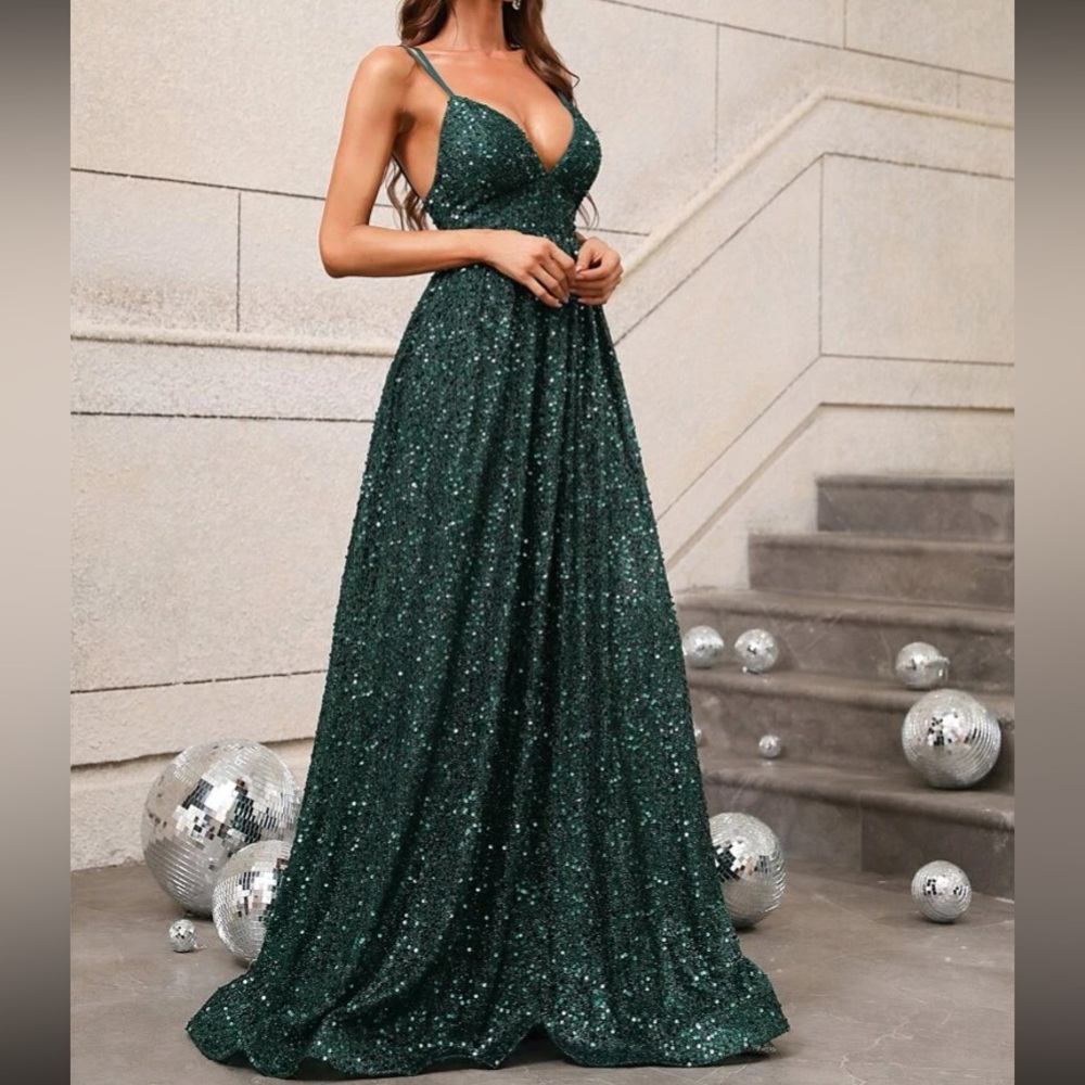 Luxe party formal bridesmaids evening wedding sequins gown dress - Picture 10 of 16